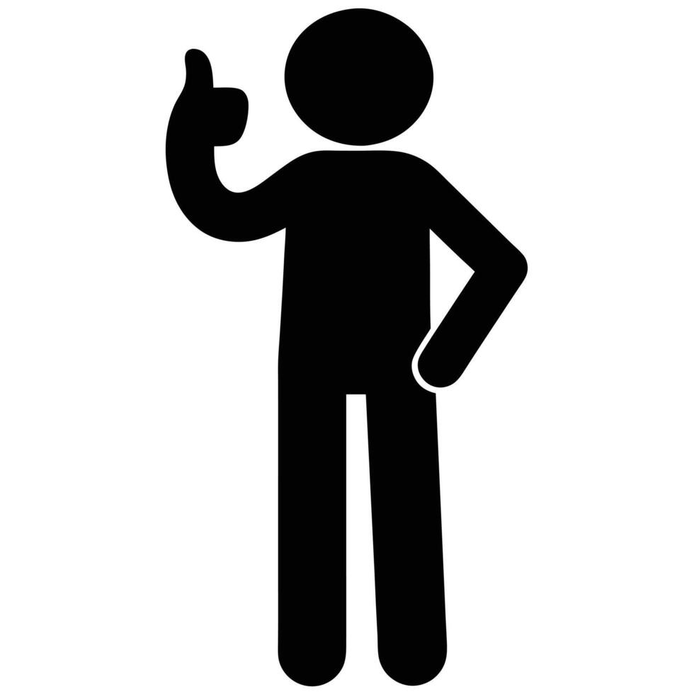 Black Stick Figure With Thumbs Up Suggests Approval And Positive Feedback vector
