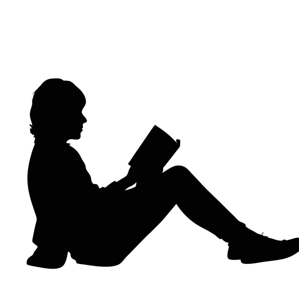 Silhouette Of Woman Reading Book Sitting On Floor With White Background vector