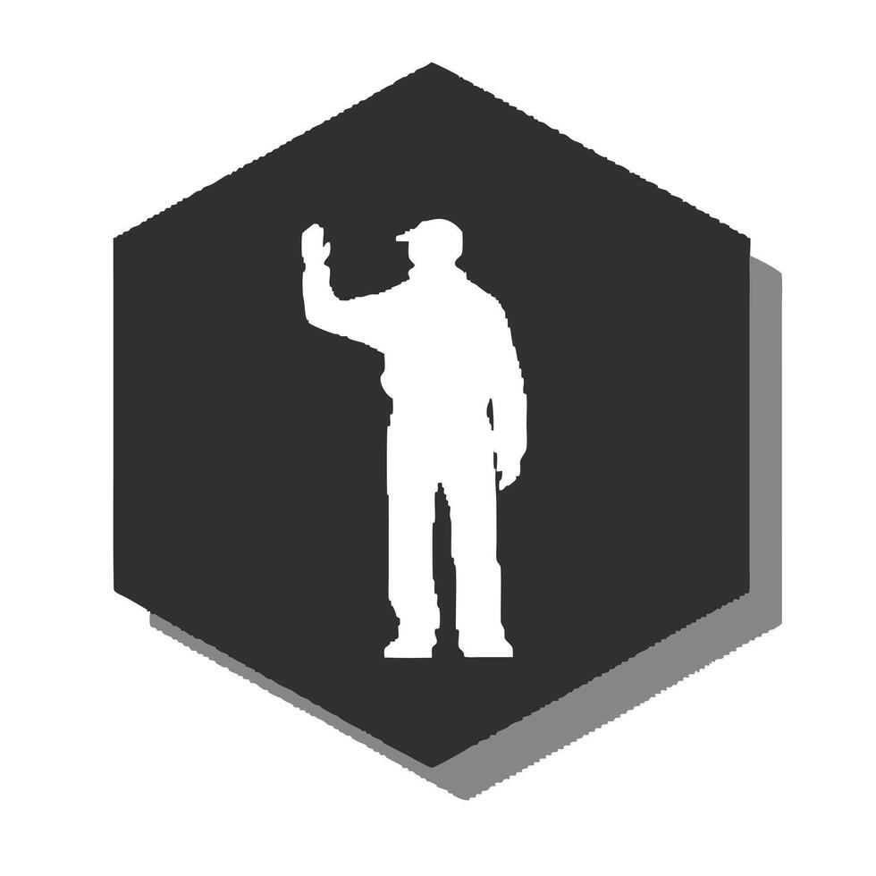 Worker Waving Hand On Hexagonal Background Graphic Resource Illustration Element vector