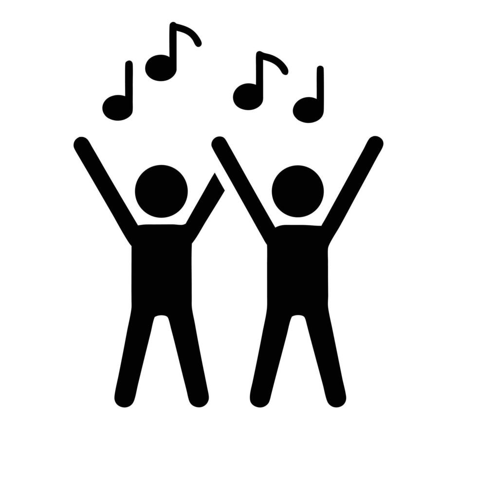 People Celebrating With Music Notes Black Silhouette Illustration Design vector