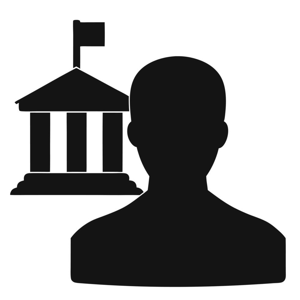 Government Building With Flag And Citizen Silhouette Flat Illustration vector
