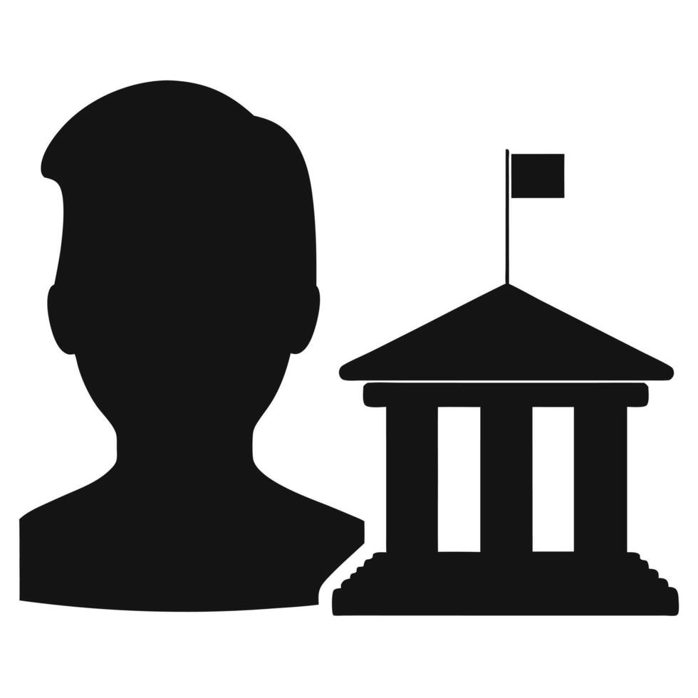 Silhouette Of A Person Next To A Classic Courthouse Building Icon vector