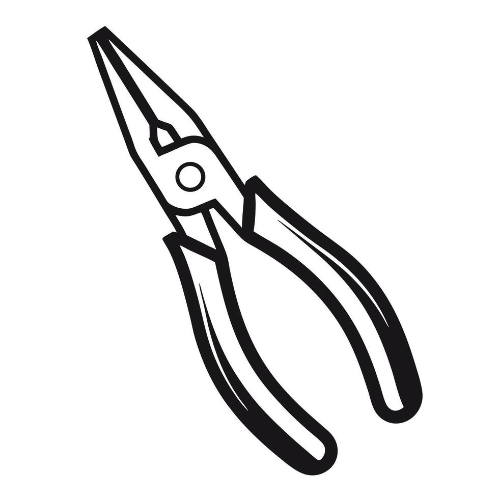 Black And White Line Art Illustration Of Needle Nose Pliers Tool Isolated vector