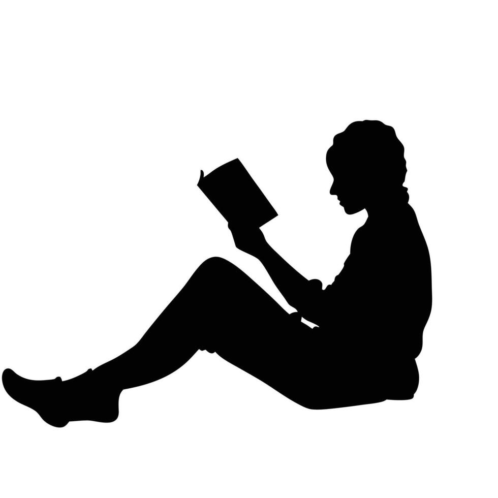 Silhouette Of A Woman Sitting Down Reading A Book For Relaxation vector