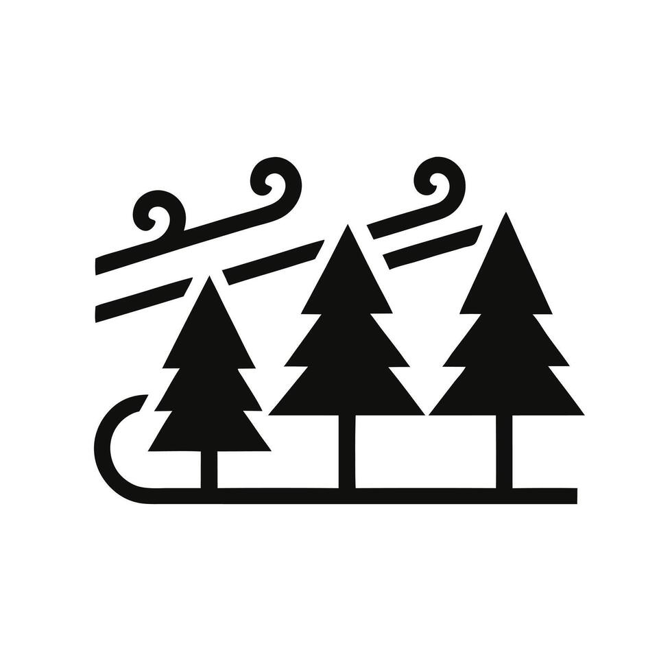 Windy Winter Landscape Silhouette Featuring Evergreen Trees On A Sled Design vector