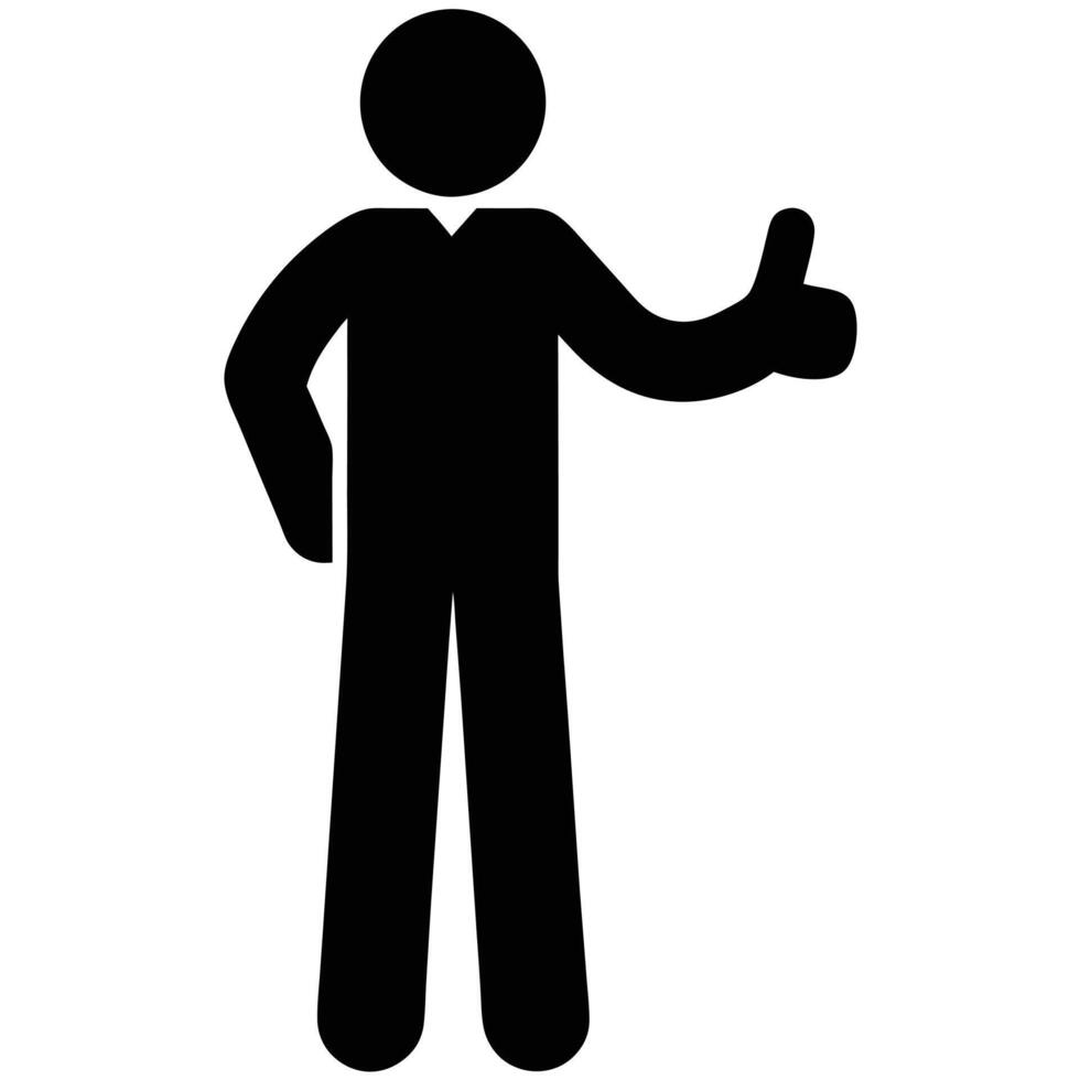 Silhouette Figure Giving Thumbs Up Gesture Of Approval And Success On White Background vector