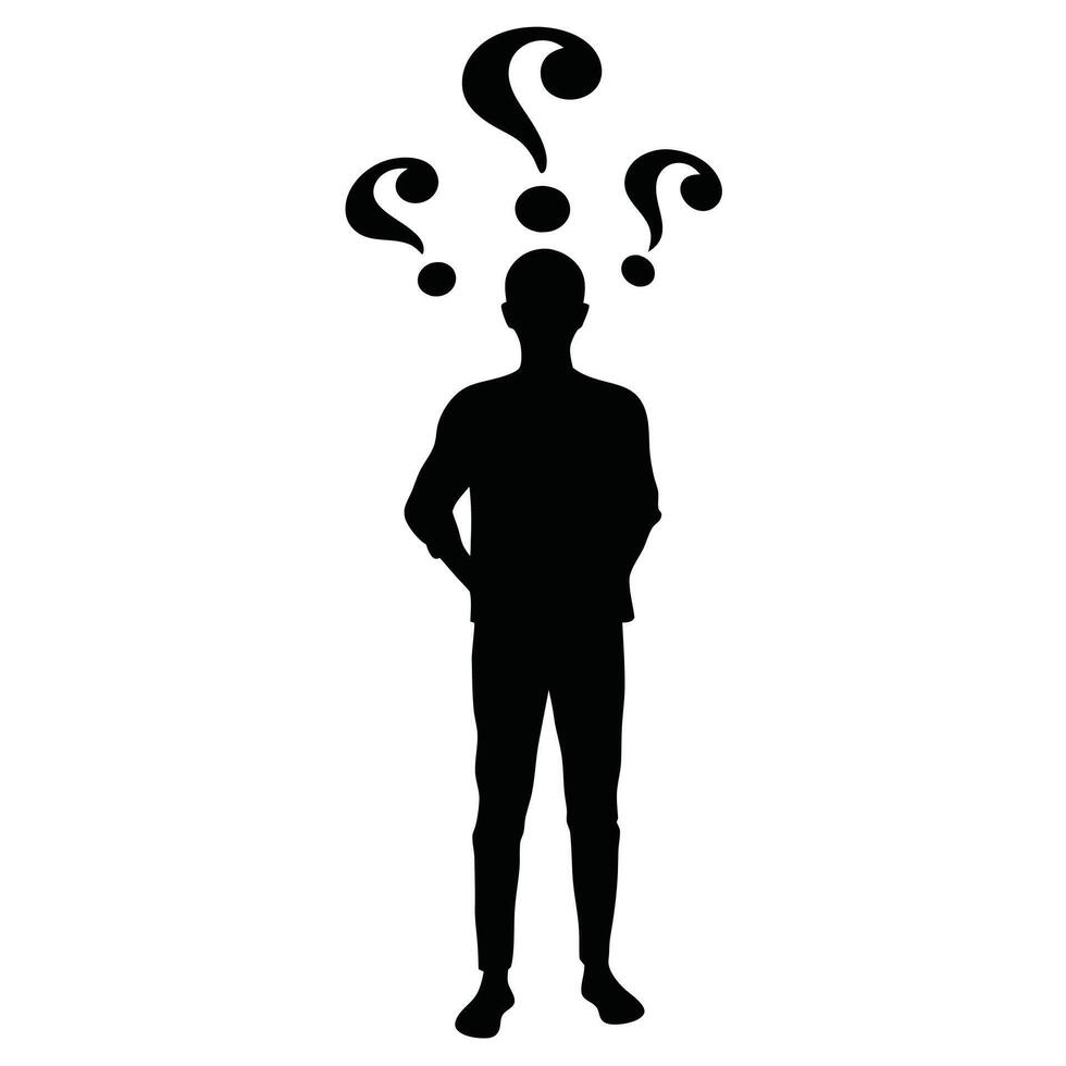 Thinking Man Silhouette With Question Marks Symbolizing Confusion And Problem Solving Ideas vector
