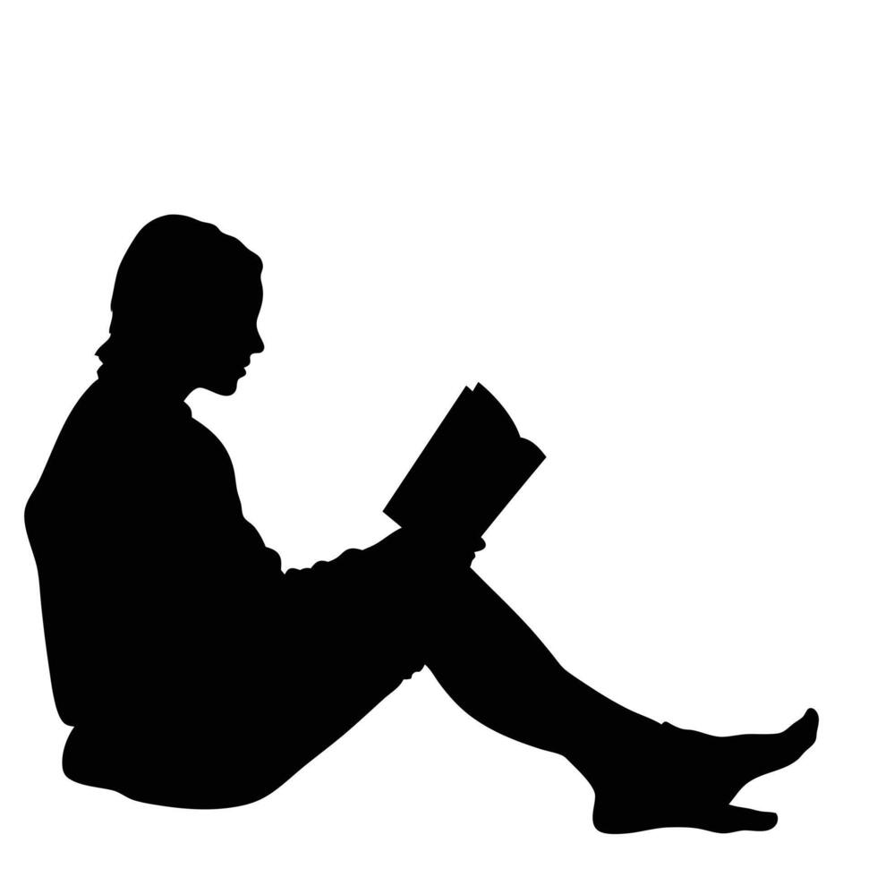 Silhouette Of A Woman Seated Reading A Book Leisure Time Activity vector