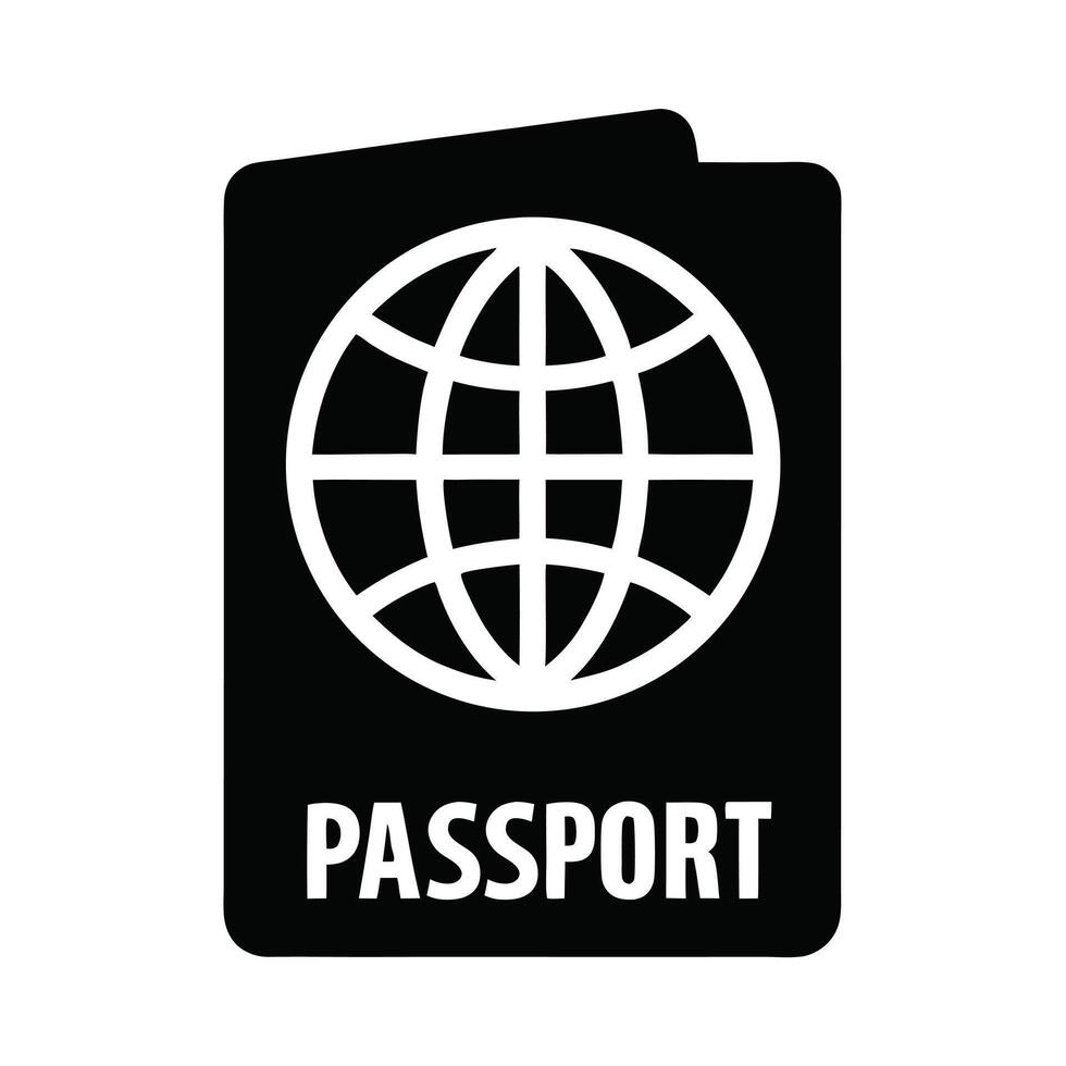 Black And White Passport Icon With Globe Illustration Symbol Of Travel Identity vector
