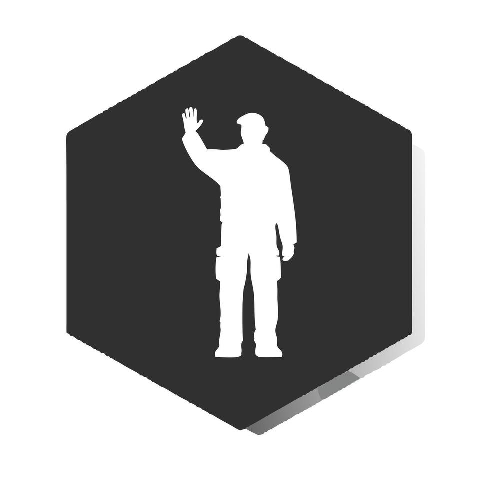 Icon Of Worker Waving Hand On Hexagon Shape With Shadow vector