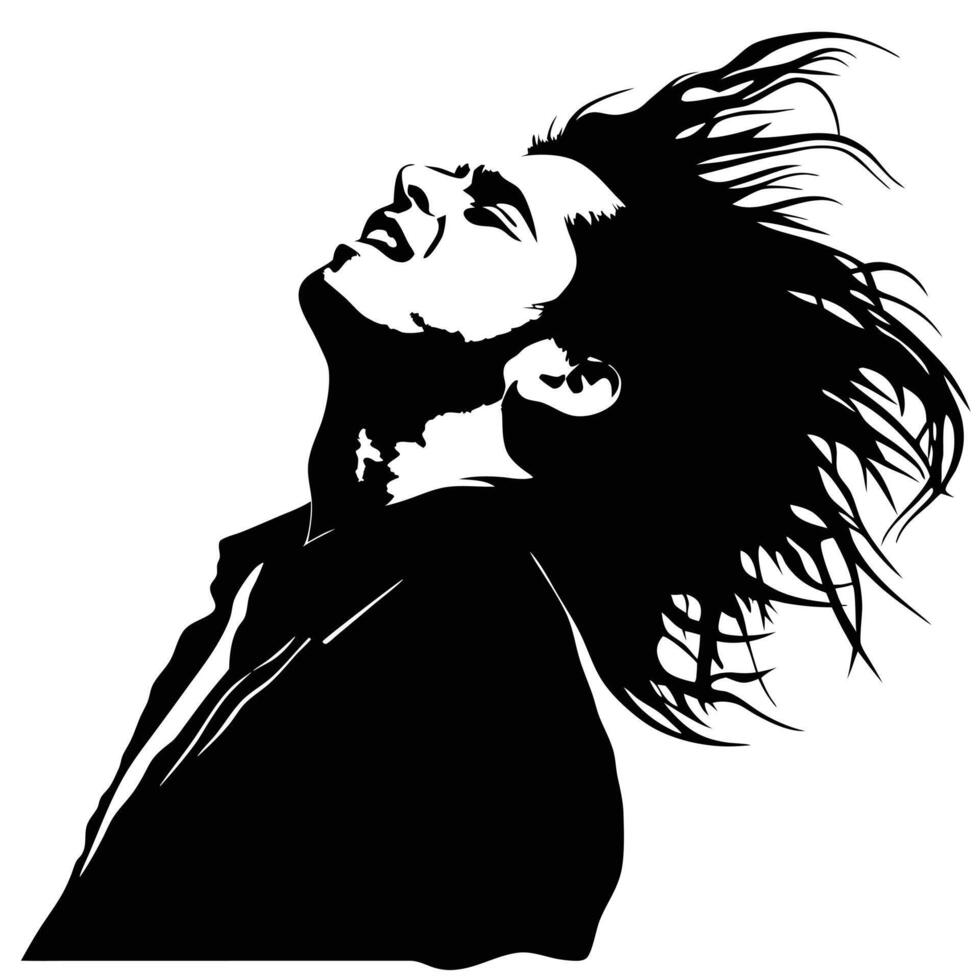 Stylish Black And White Silhouette Of A Person With Wild Hair vector