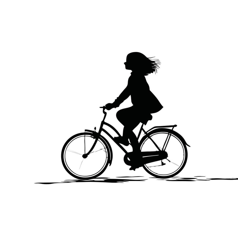 Silhouette Of A Young Woman Riding Bicycle On White Background Illustration vector