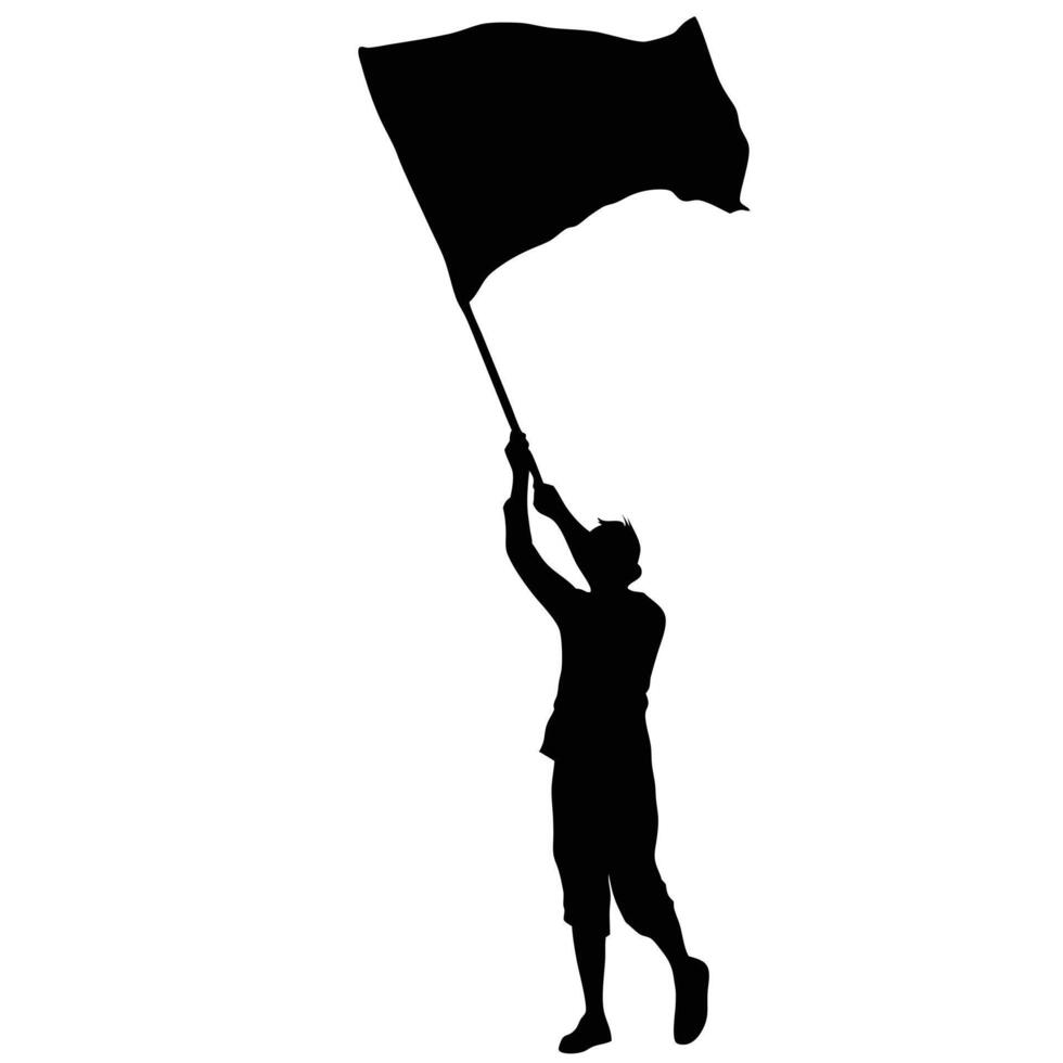 Silhouette Of A Man Waving Flag In The Air Isolated On White Background vector