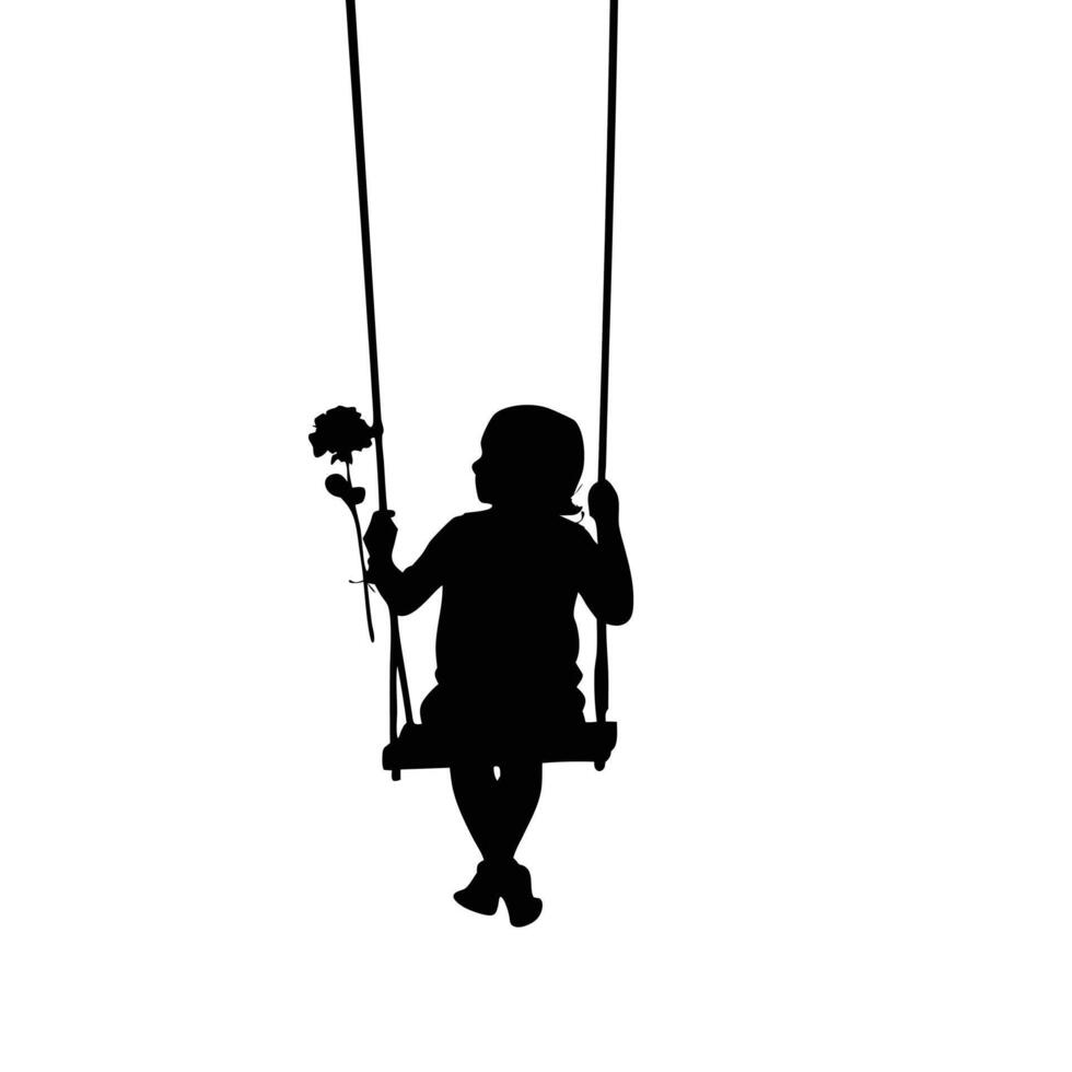 Silhouette Of A Girl On A Swing Holding A Rose Flower vector