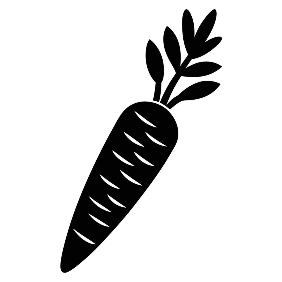 Black Silhouette Illustration Of A Carrot With Green Leaves Design vector
