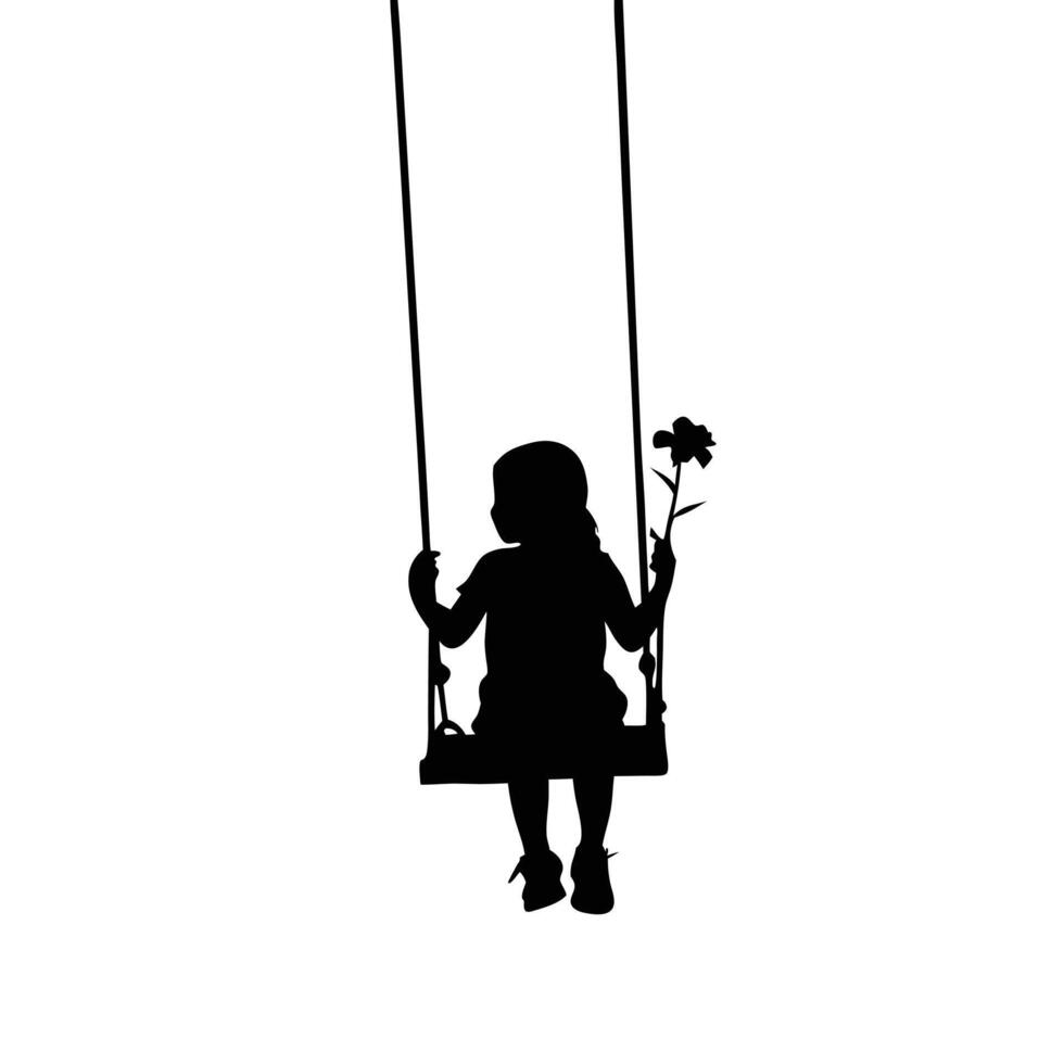 Girl On Swing Silhouette With Flower Illustration Isolated Design vector