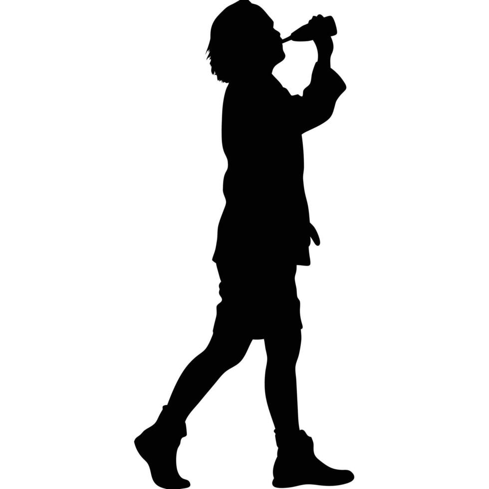 Silhouette Of Woman Drinking Beverage While Standing Casual Lifestyle Illustration vector
