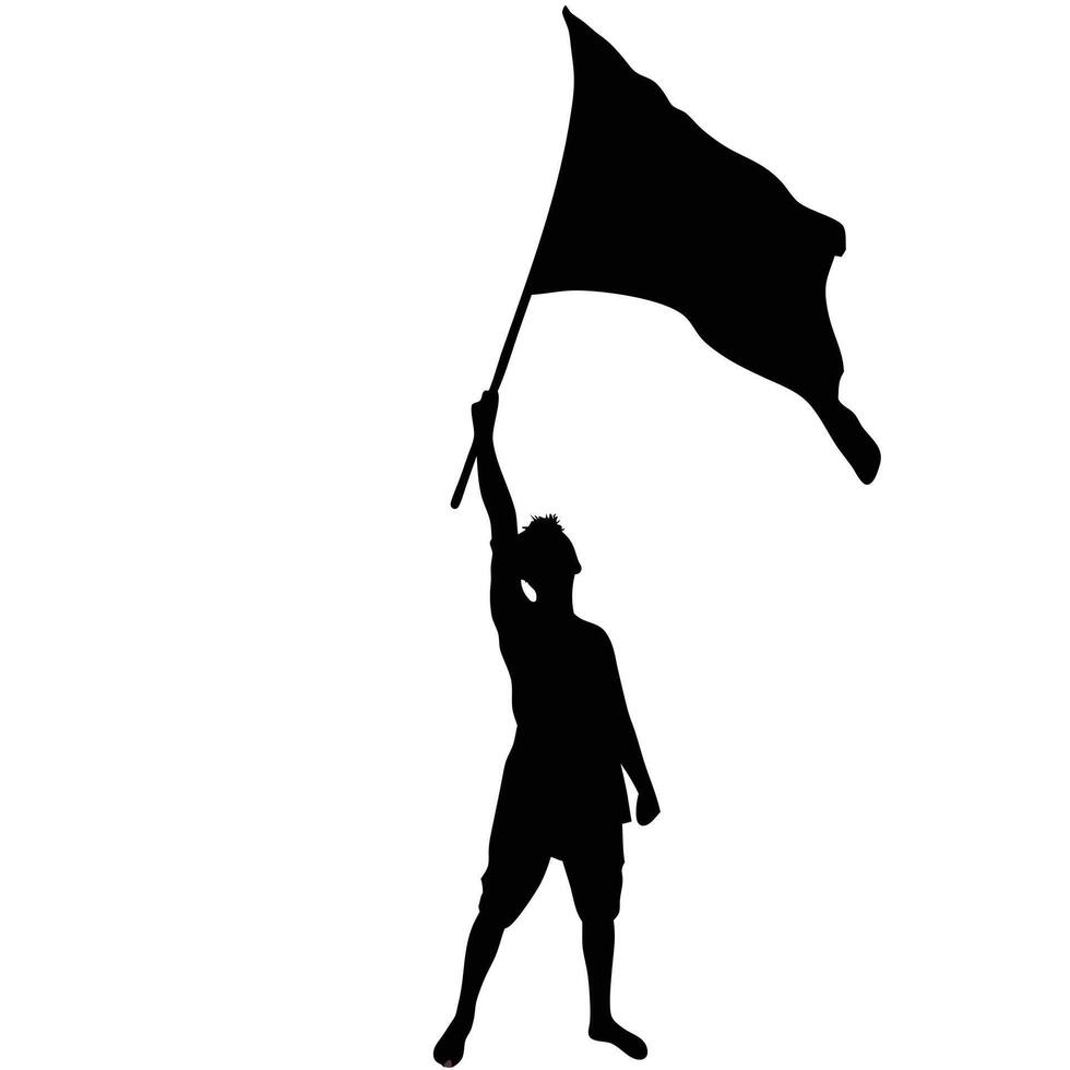 Silhouette Illustration Of Person Holding And Waving A Flag Illustration vector