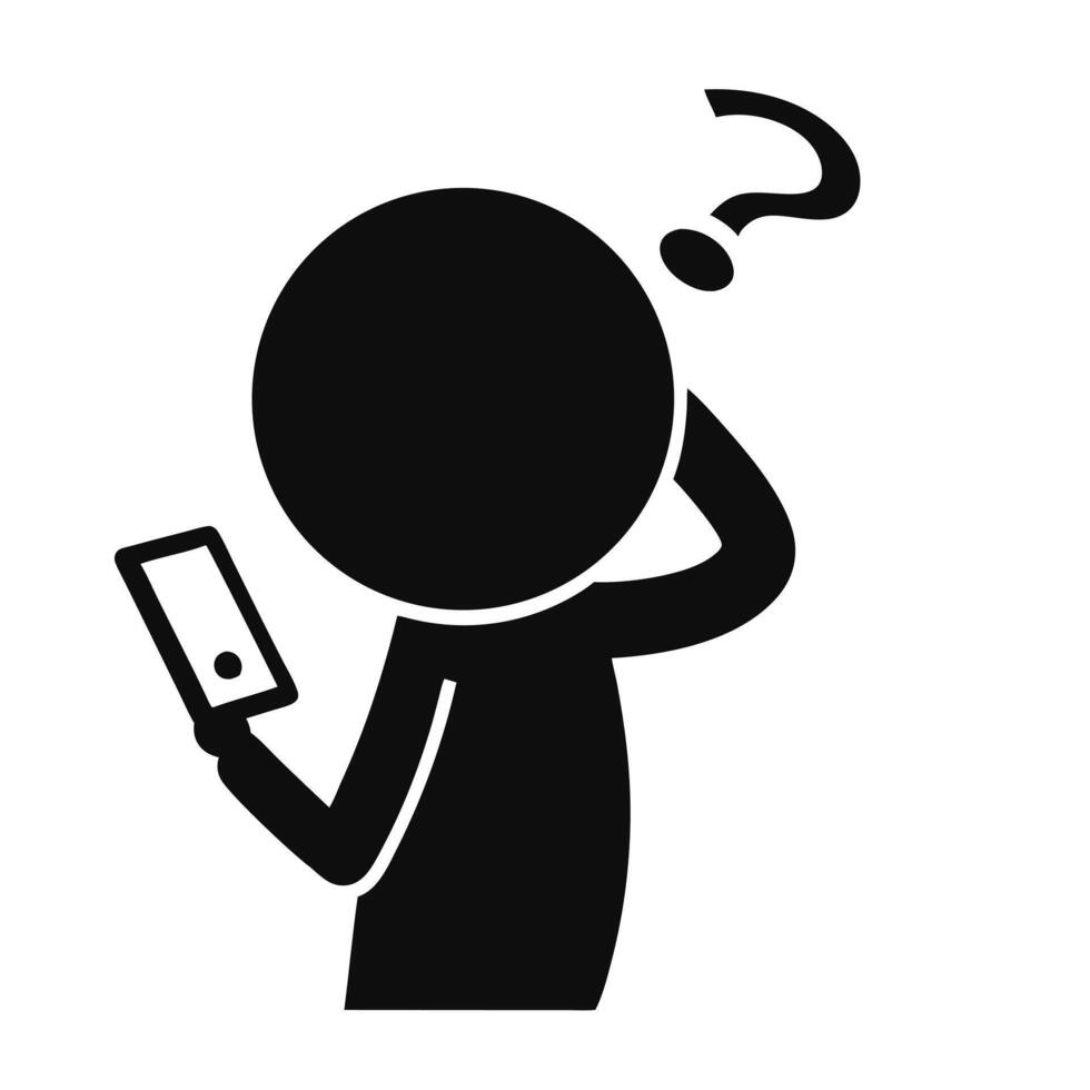 Confused Person Looking At Mobile Phone With A Question Mark Above vector