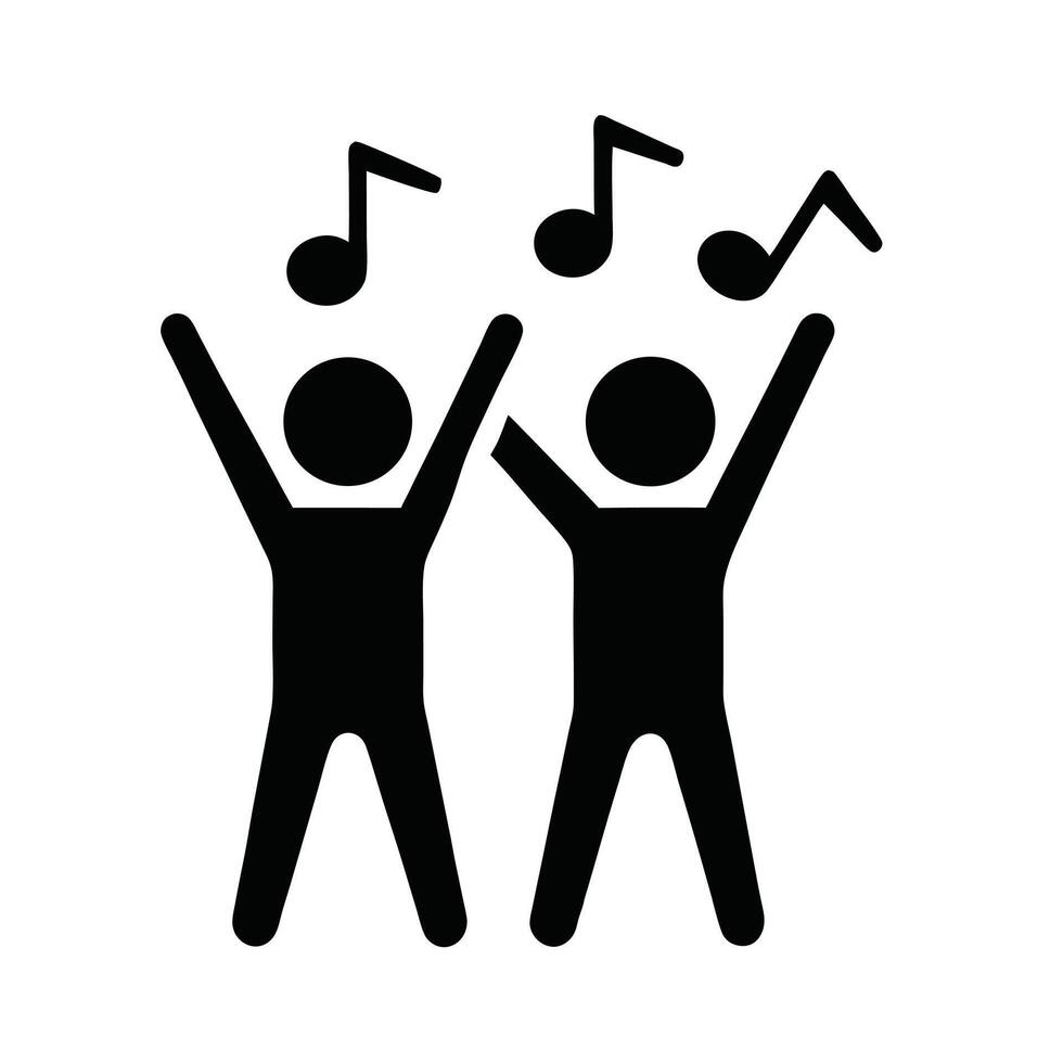 Two People Celebrating With Music Notes In Simple Black And White Design vector