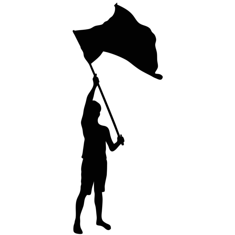 Silhouette Of Man Holding Flag High In The Air Illustration vector