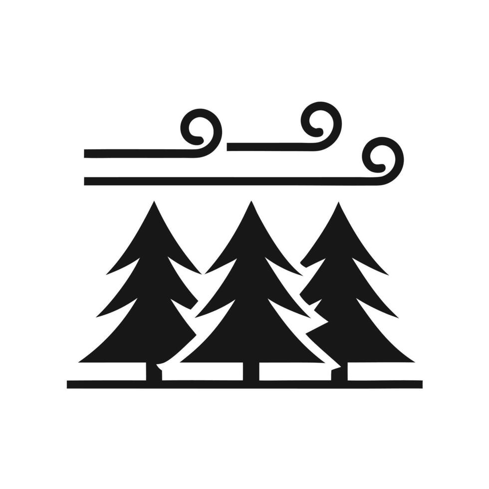 Three Pine Trees With Wind Silhouette Illustration Graphic Design vector