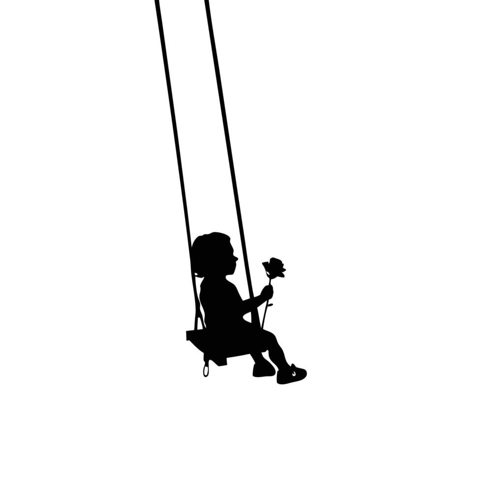 Silhouette Of A Girl On A Swing Holding A Rose Illustration vector