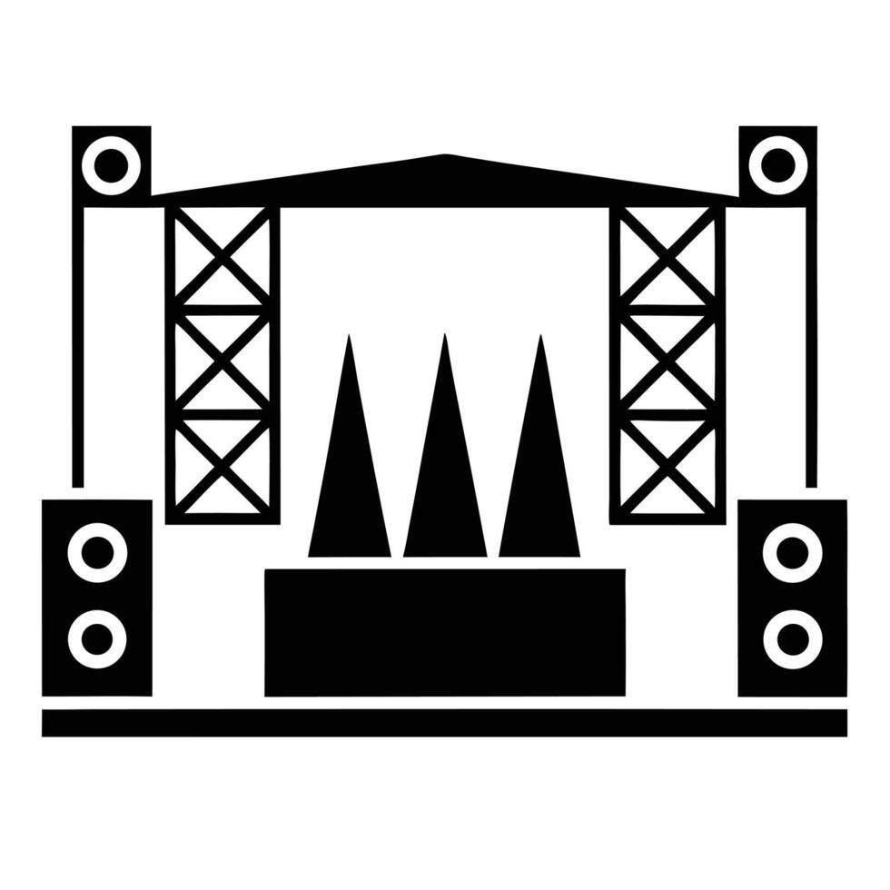 Concert Stage With Loudspeakers And Lighting Illustration In Black And White vector