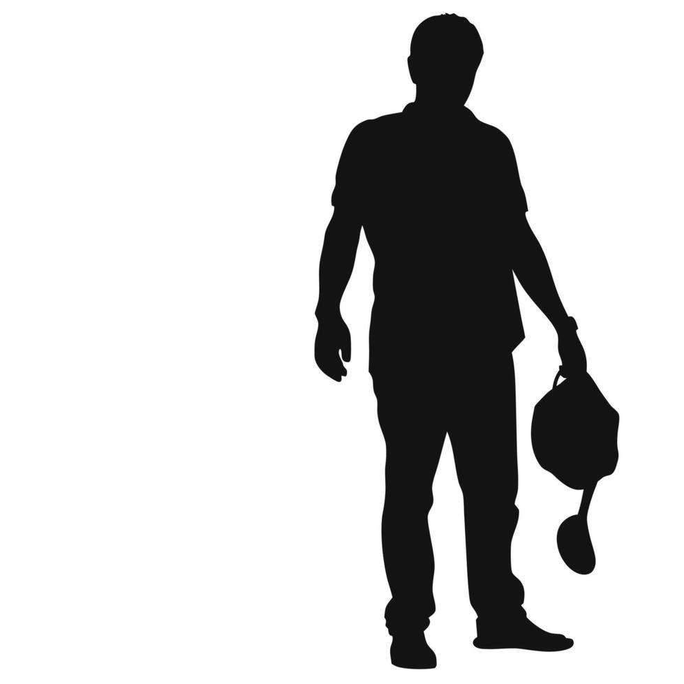 Silhouette Of Man Holding A Bag Isolated On White Background Illustration vector