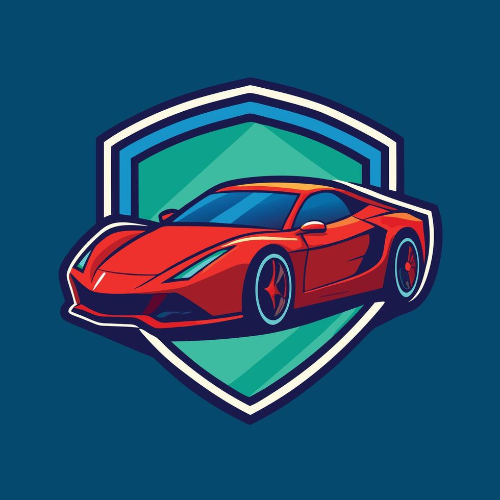 Red Sports Car In Emblem Style vector