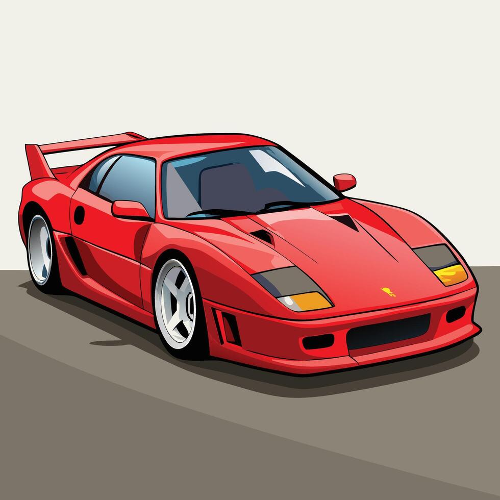 Illustrated Red Ferrari F40 Sports Car vector