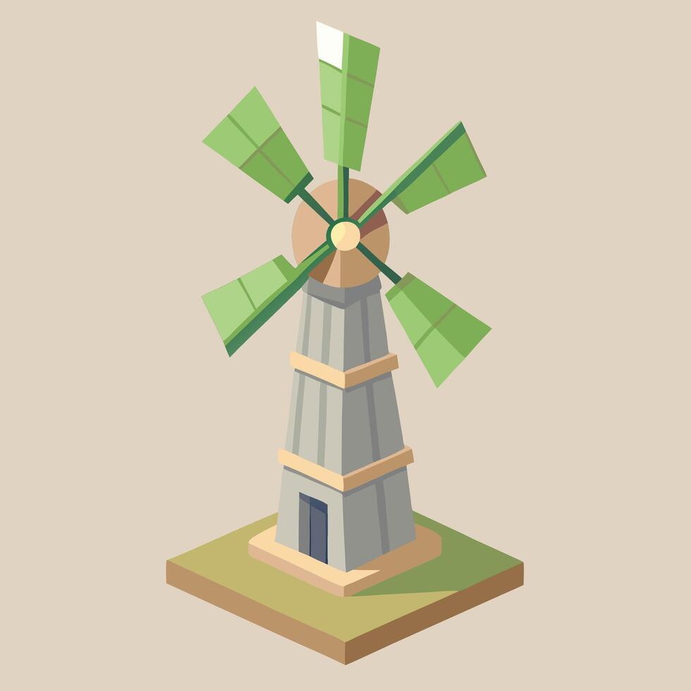 Isometric Cartoon Windmill On A Platform vector