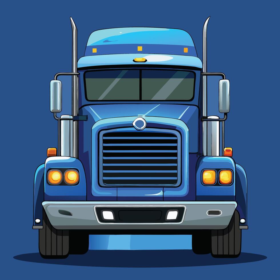 Blue American Truck Cartoon Front View vector