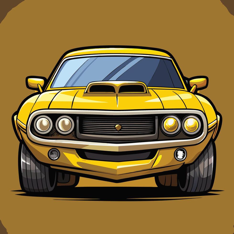 Yellow Vintage Car Front View Illustration vector
