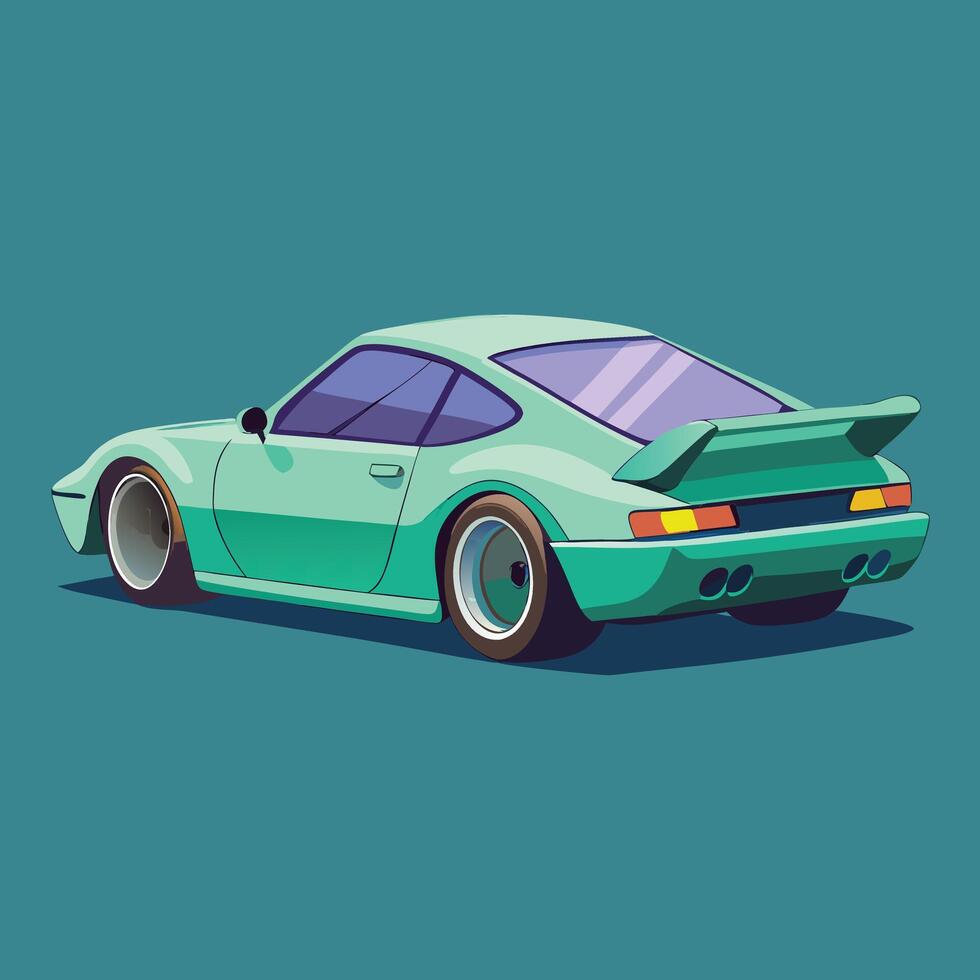 Illustrated Green Sports Car Rear View vector