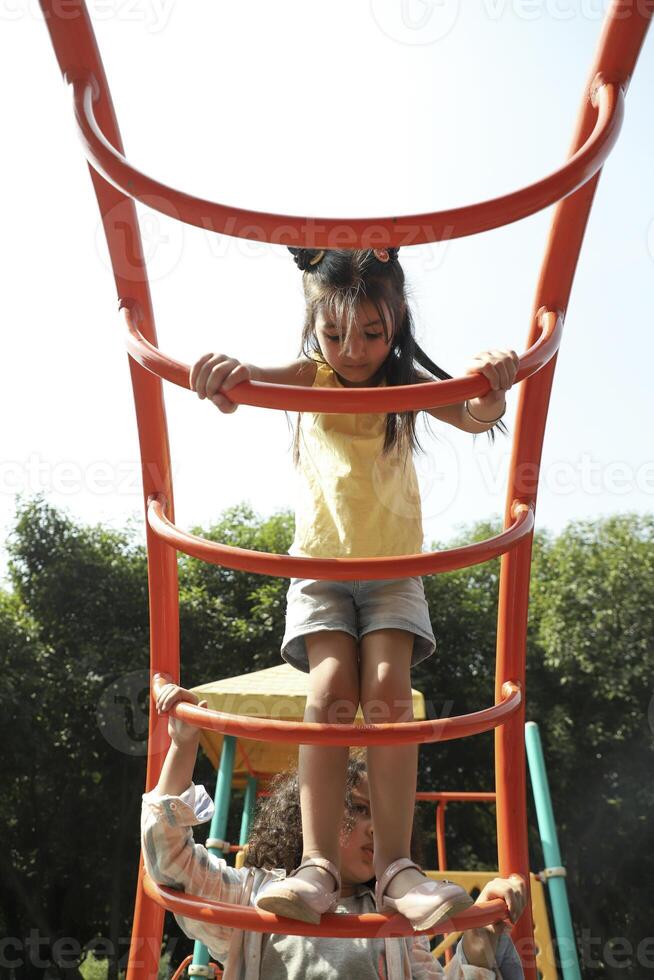 Kids Climbing Climber In The Park photo