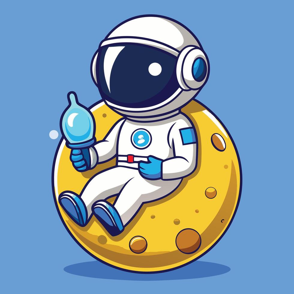 Astronaut Cartoon Sitting On Moon With Pacifier vector
