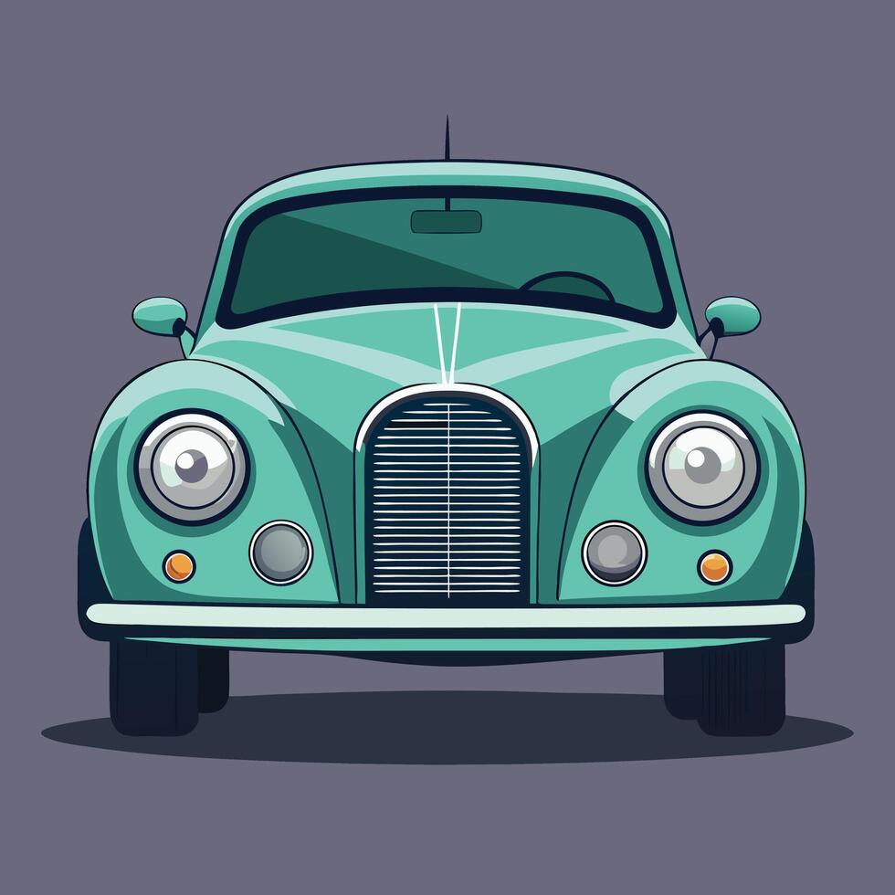 Cartoon Illustration Front View Classic Car vector