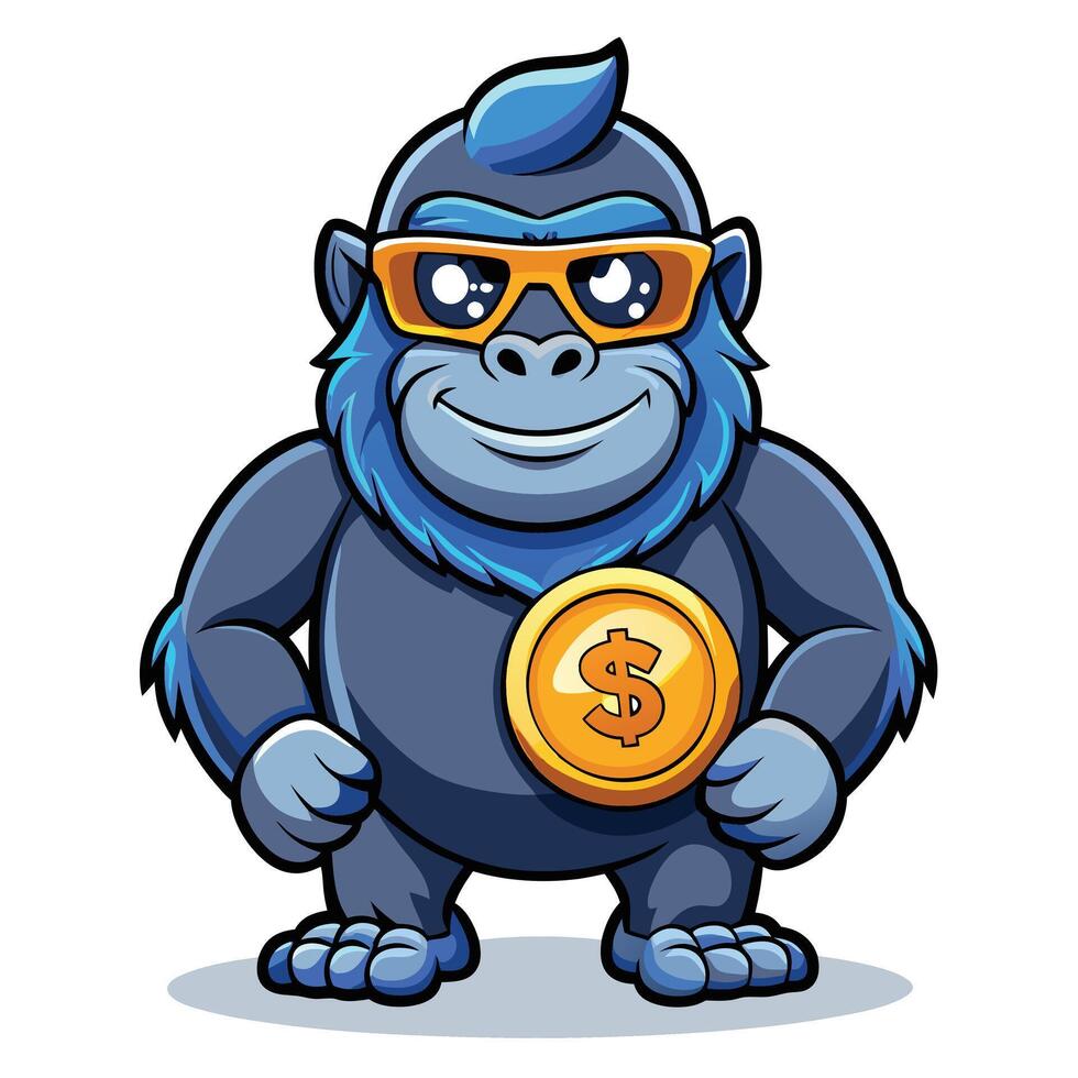 Cartoon Gorilla With Sunglasses Holding Dollar Coin vector