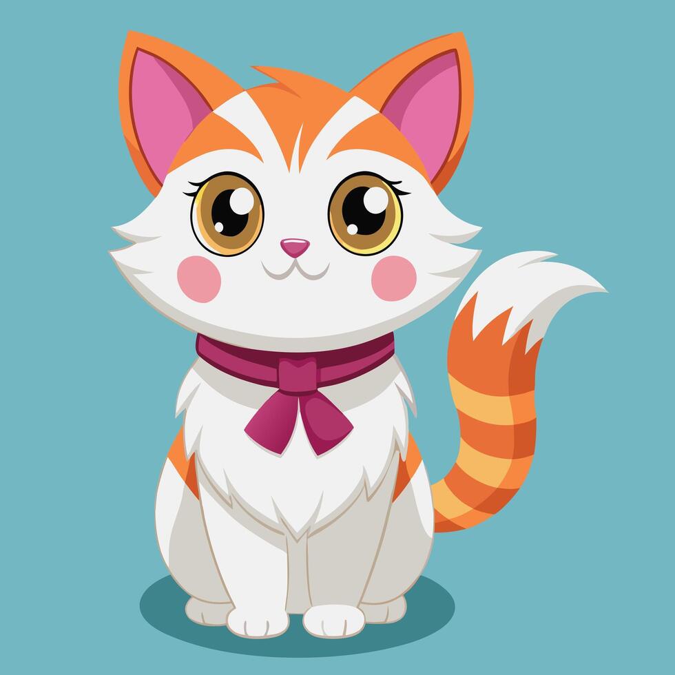 Cartoon Cat With Bow Illustration vector
