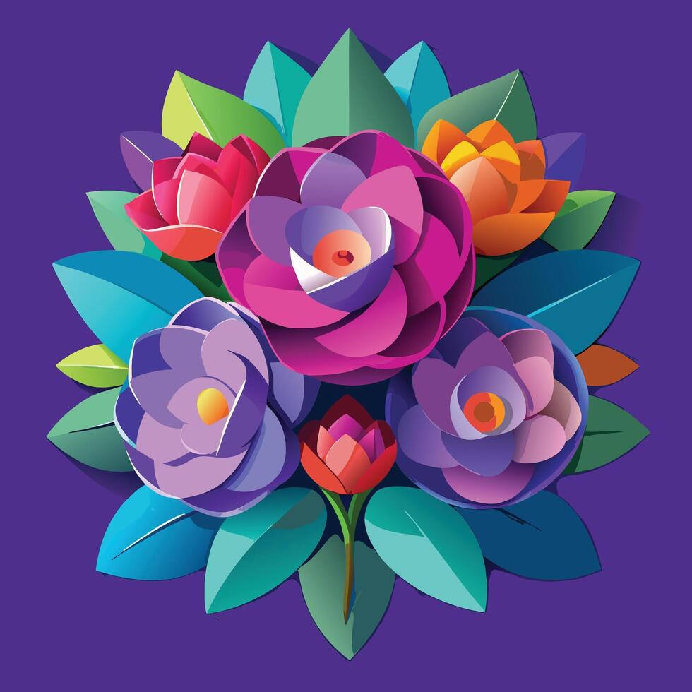 Vibrant Paper Cutout Flowers On Purple vector