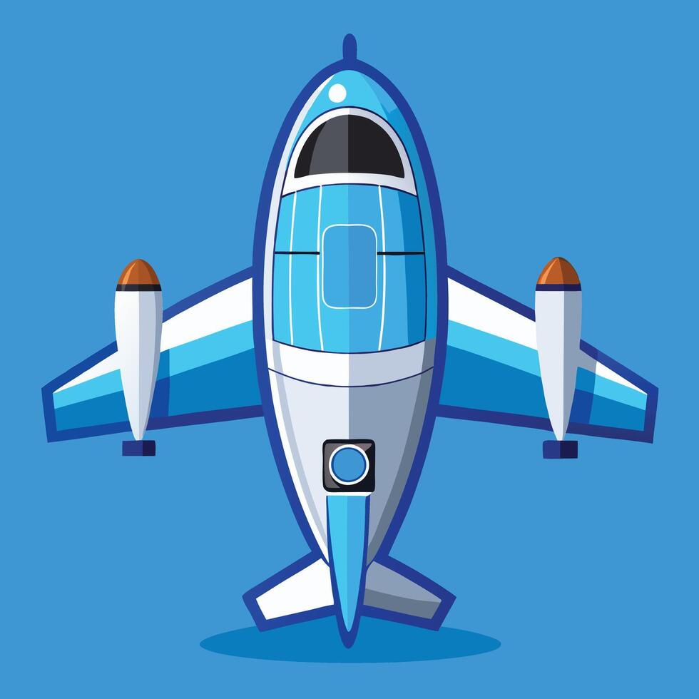 Cartoon Blue Airplane Top View Illustration vector