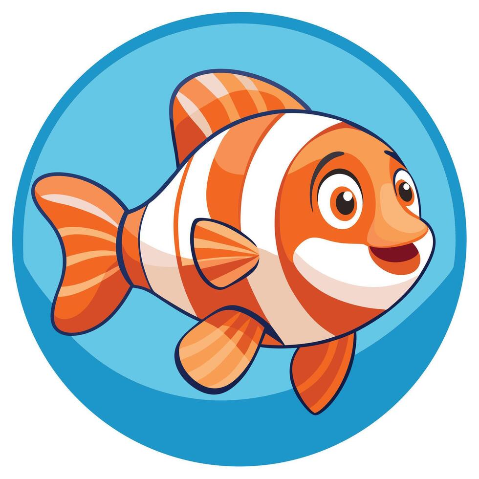 Cartoon Clownfish Character On A Blue Circle vector