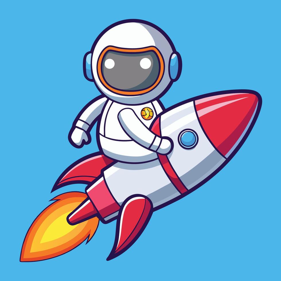 Astronaut Riding A Rocket Illustration Cartoon Style vector
