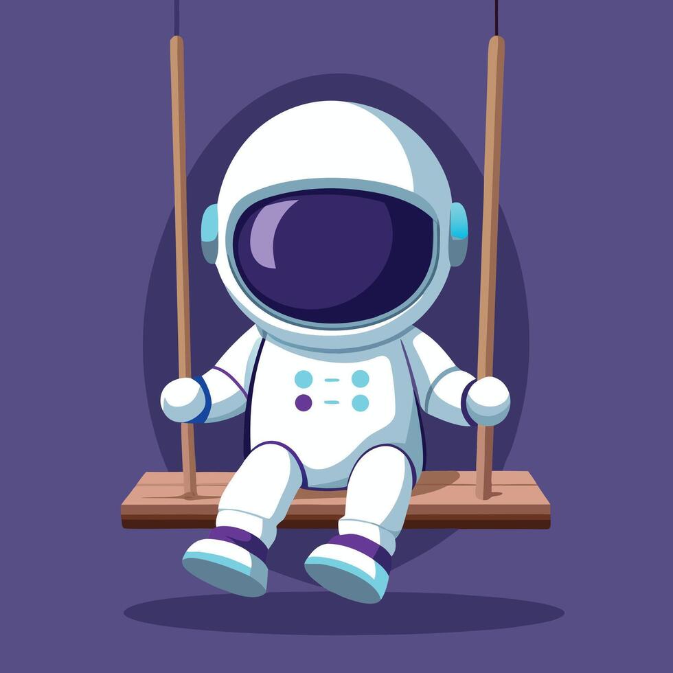 Cartoon Astronaut Sitting On A Swing vector