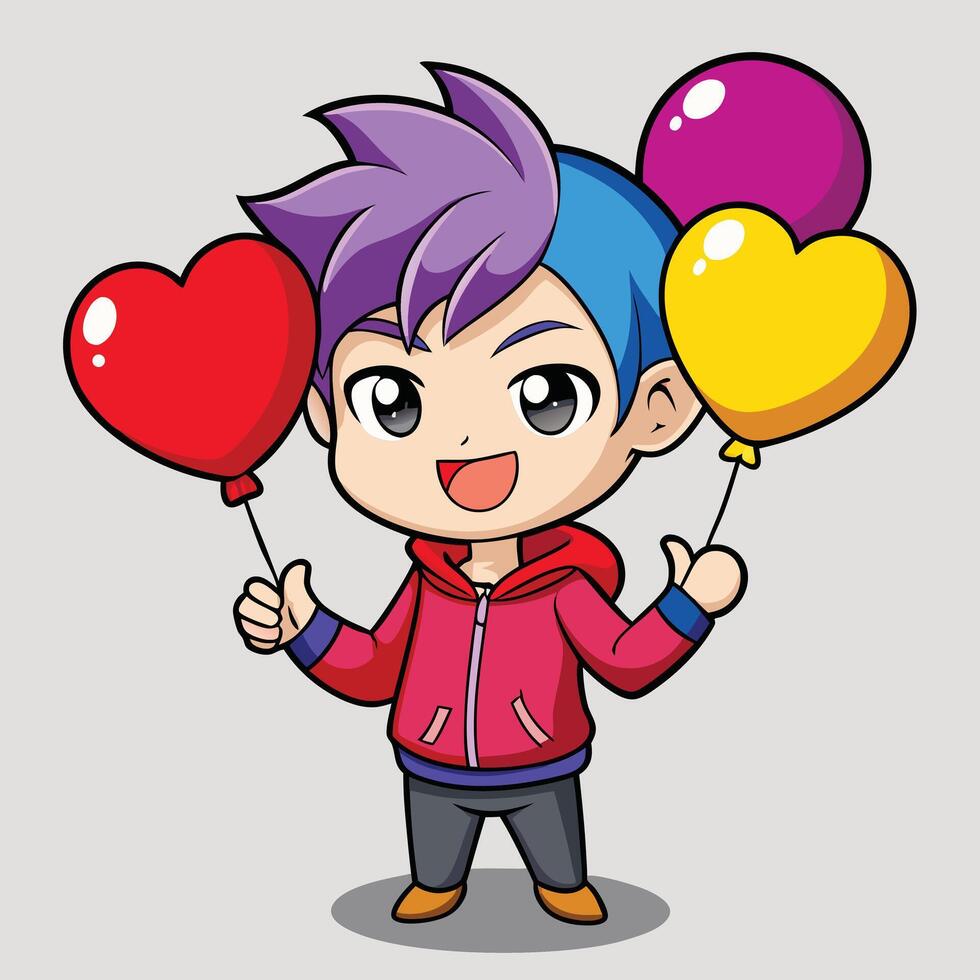 Boy Holds Heart Shaped Party Balloons vector