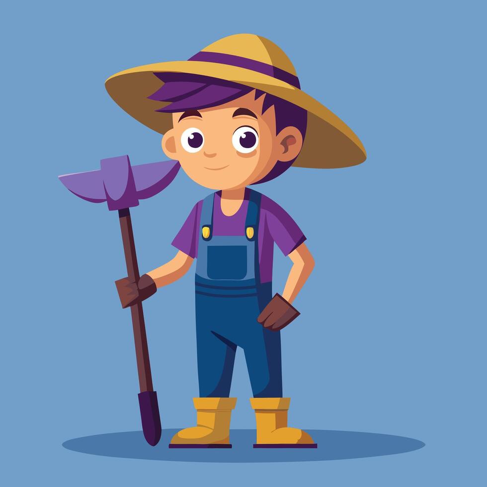 Happy Farmer Boy With A Pickaxe vector