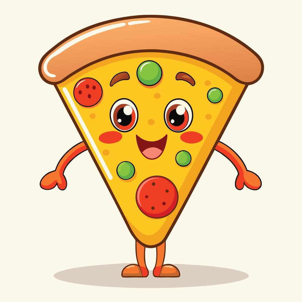 Cute Cartoon Pizza Slice Character Design vector
