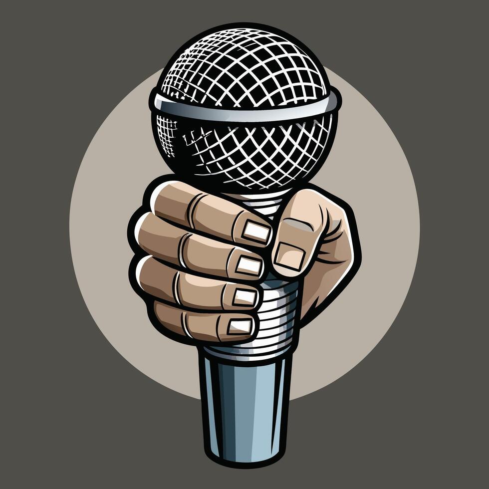 Holding The Microphone Powerfully Cartoon Style vector