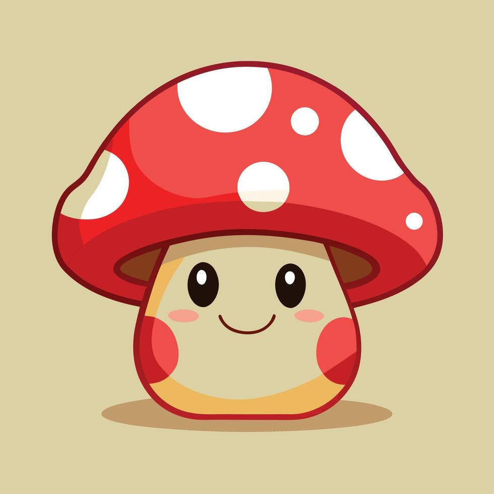 Cute Cartoon Mushroom With A Smiling Face vector
